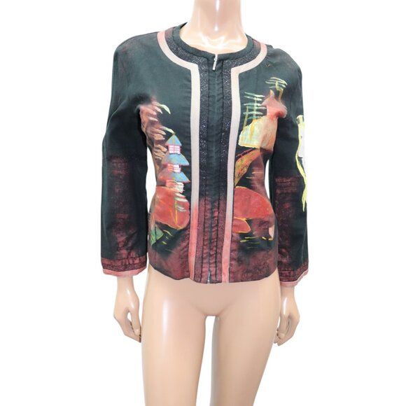 CUSTO BARCELONA Painterly Couture Wearable ART Printed Zip-Up Blazer Jacket L - Picture 3 of 9